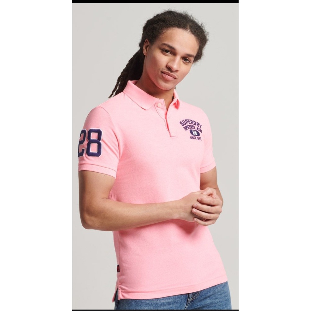 Superdry Upstate Ath Polo Shirt Mens Small Pink  Varsity Graphic 28